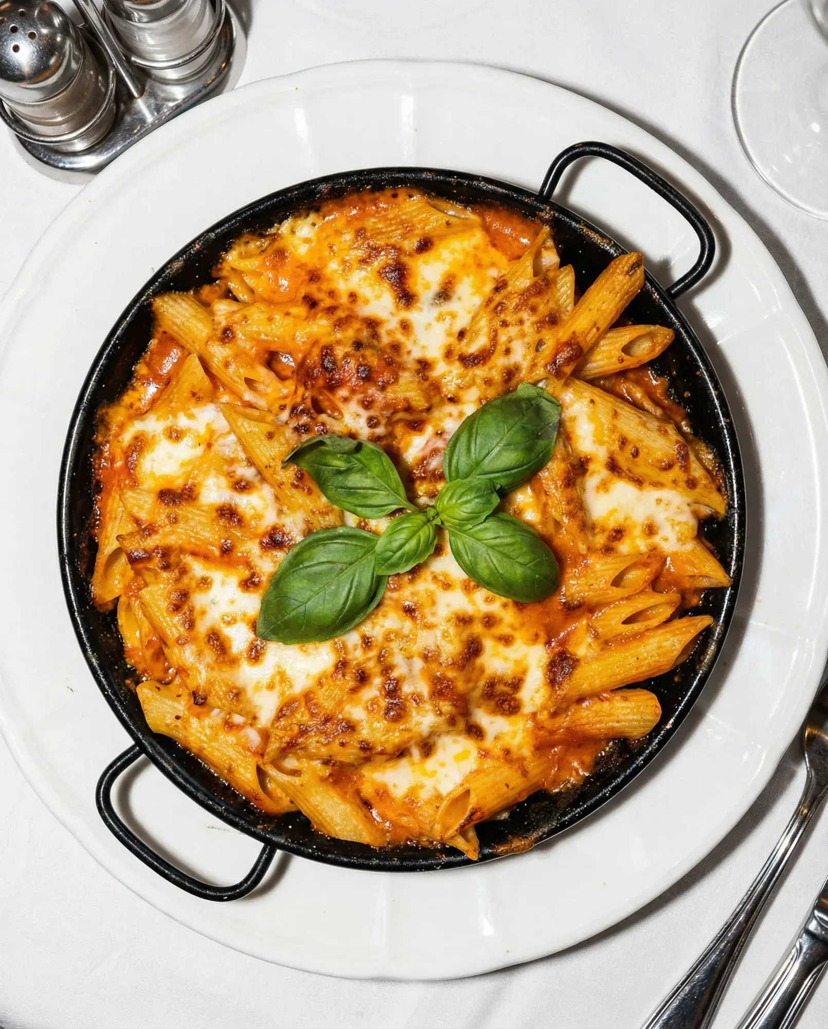 Penne al Forno mit Mozzarella und Basilikum bei La Commedia.